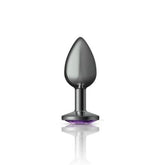Cheeky Charms Gunmetal Round Butt Plug With Purple Jewel - - Butt Plugs